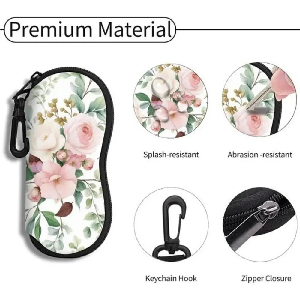 Sunglasses Soft Floral Case Ultra Light Neoprene Zipper Eyeglass Case With Belt